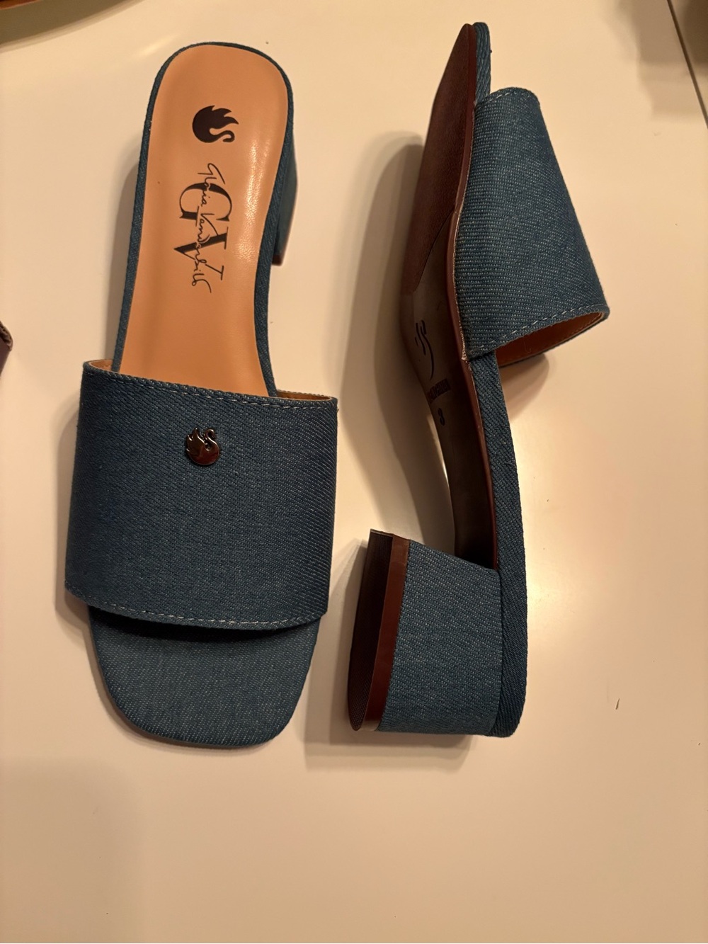 Gloria Vanderbilt Denim Slide Mules in Blue